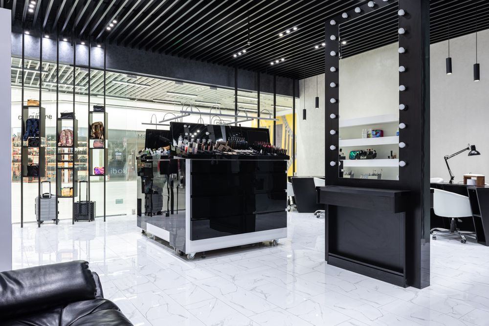 The product wall, curated in black and brass